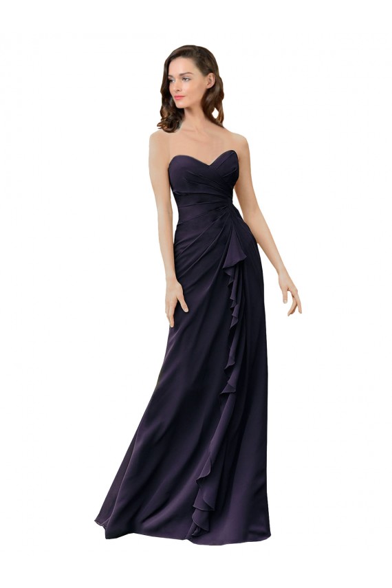 Dark Navy Soft Chiffon Sweetheart Long Sleeveless Bridesmaid Dress Norwich