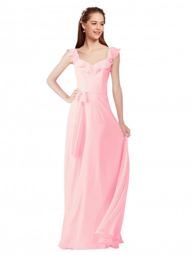 Soft Chiffon V-Neck Long Cap Sleeves Bridesmaid Dress Norwich