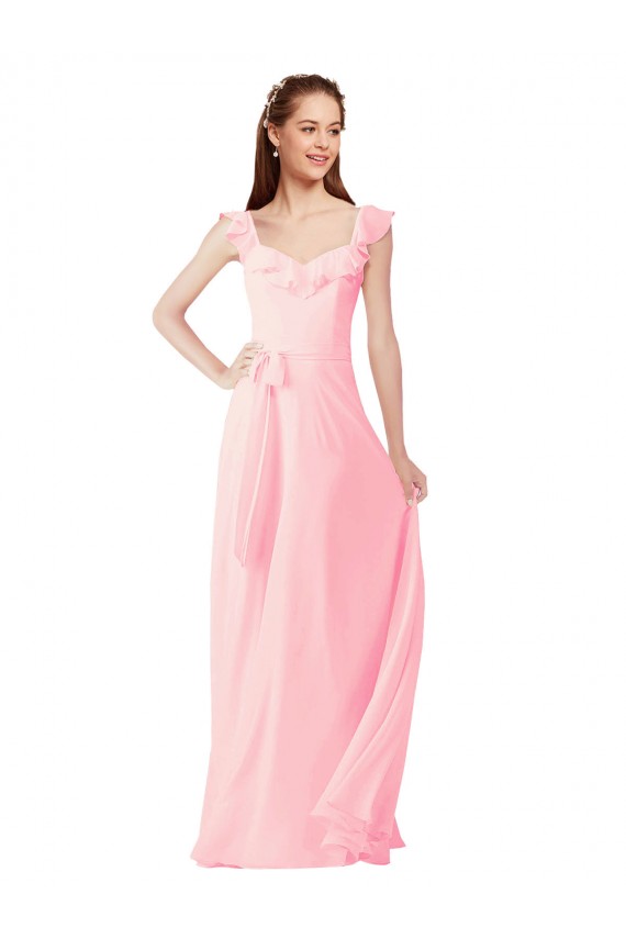 Soft Chiffon V-Neck Long Cap Sleeves Bridesmaid Dress Norwich