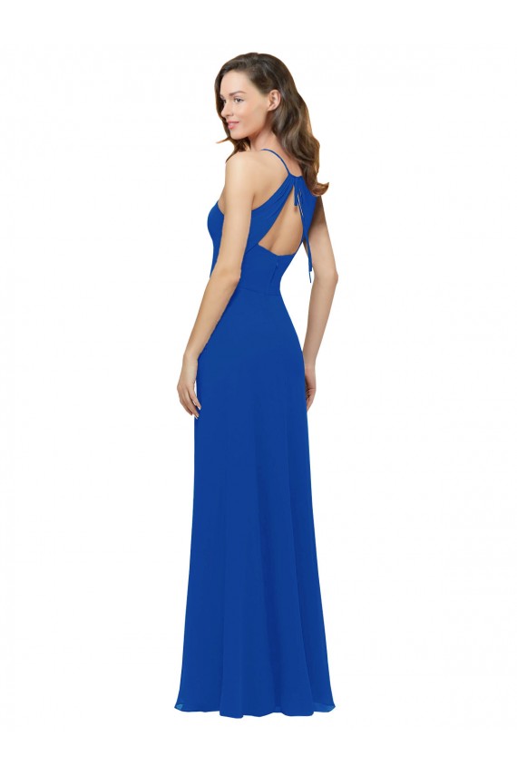 Keyhole Back Soft Chiffon Spaghetti Straps Long Sleeveless Bridesmaid Dress / Formal Dress Norwich