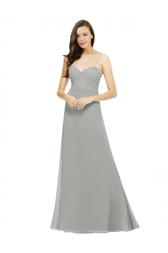 Silver Chiffon Spaghetti Straps Long Sleeveless Bridesmaid Dress Norwich