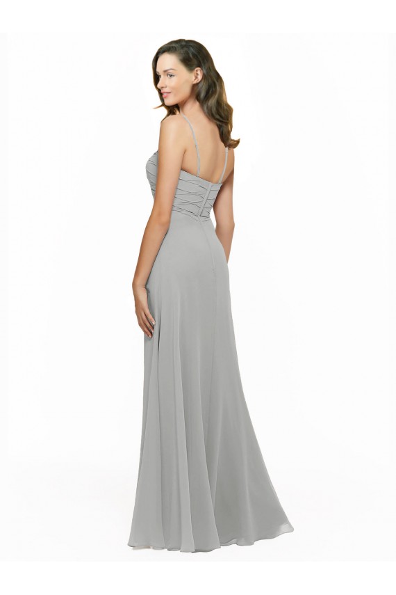 Silver Chiffon Spaghetti Straps Long Sleeveless Bridesmaid Dress Norwich