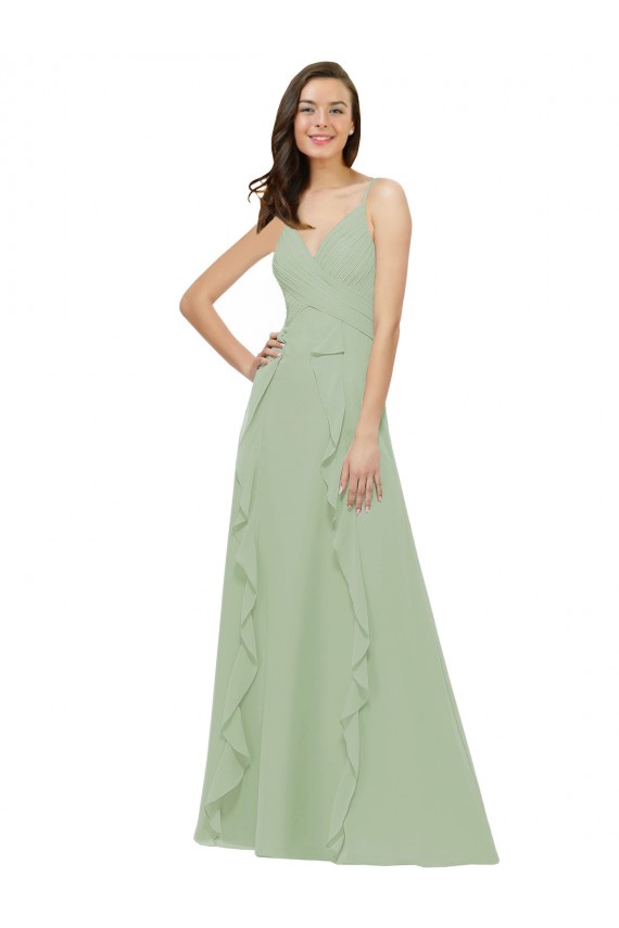 A-Line Soft Chiffon Spaghetti Straps Long Sleeveless Bridesmaid Dress Norwich