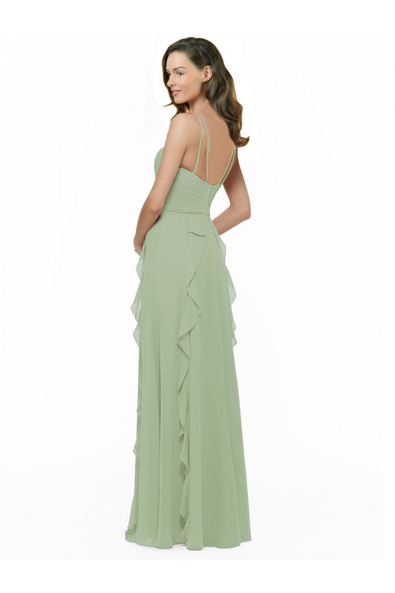 A-Line Soft Chiffon Spaghetti Straps Long Sleeveless Bridesmaid Dress Norwich