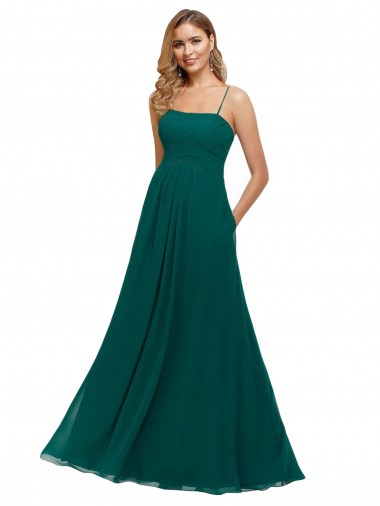 Low Back Hunter Soft Chiffon Spaghetti Straps Long Sleeveless Bridesmaid Dress Norwich