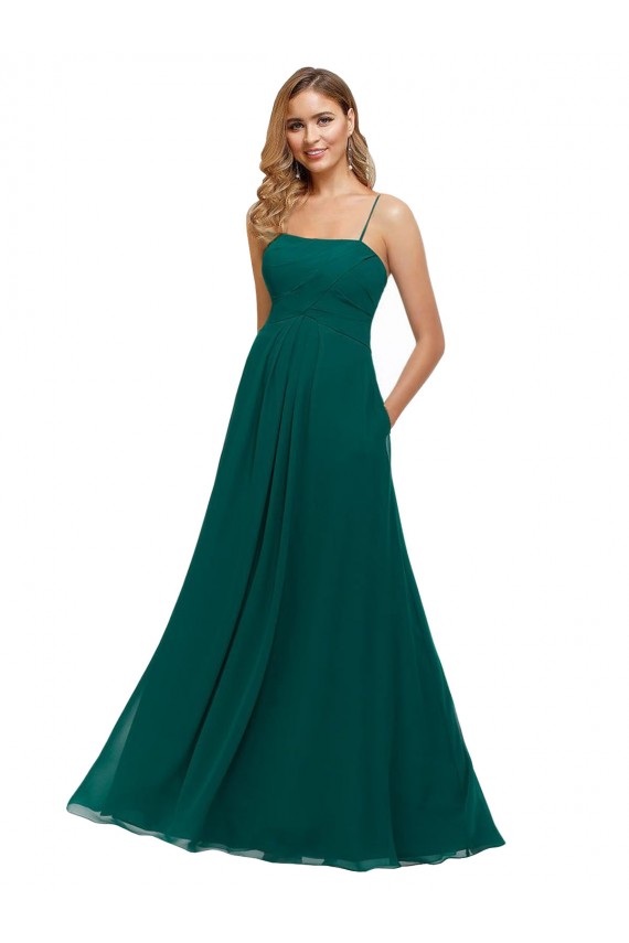 Low Back Hunter Soft Chiffon Spaghetti Straps Long Sleeveless Bridesmaid Dress Norwich