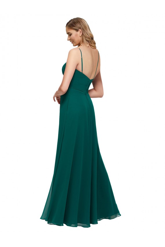 Low Back Hunter Soft Chiffon Spaghetti Straps Long Sleeveless Bridesmaid Dress Norwich