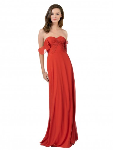 V-Back Red Soft Chiffon Sweetheart Long Sleeveless Bridesmaid Dress Norwich