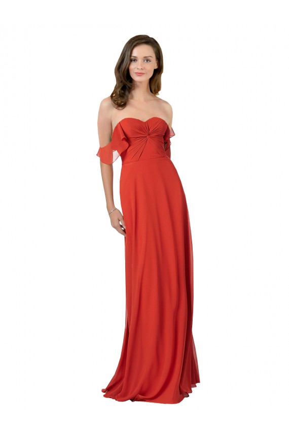 V-Back Red Soft Chiffon Sweetheart Long Sleeveless Bridesmaid Dress Norwich