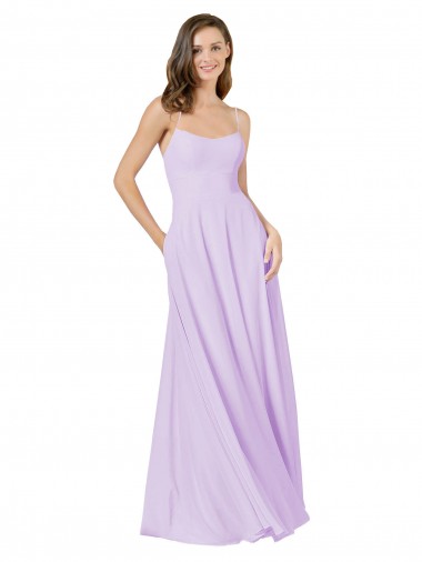 Lilac Soft Chiffon Spaghetti Straps Long Sleeveless Bridesmaid Gown Norwich