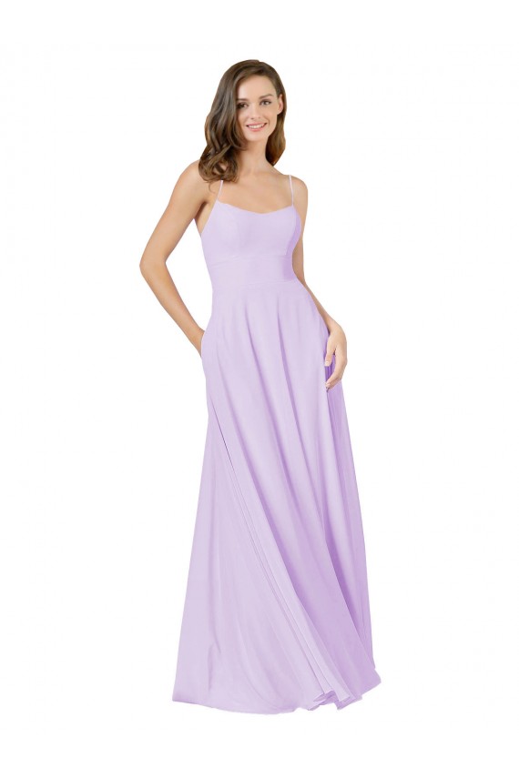 Lilac Soft Chiffon Spaghetti Straps Long Sleeveless Bridesmaid Gown Norwich