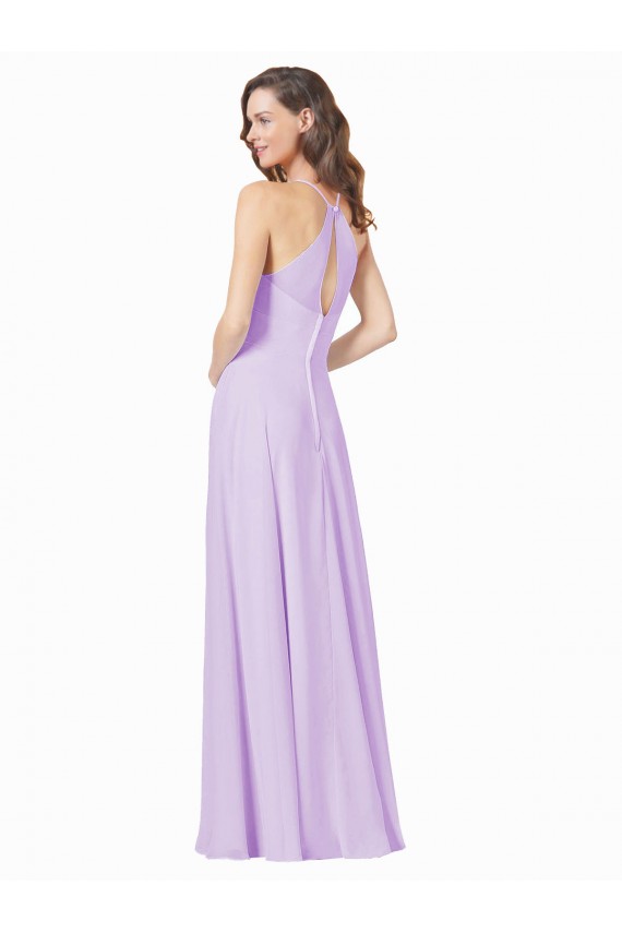 Lilac Soft Chiffon Spaghetti Straps Long Sleeveless Bridesmaid Gown Norwich