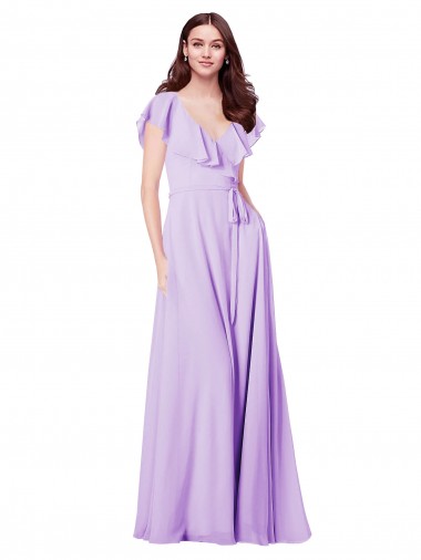 V-Back Lilac Soft Chiffon V-Neck Long Cap Sleeves Bridesmaid Dress / Formal Dress Norwich