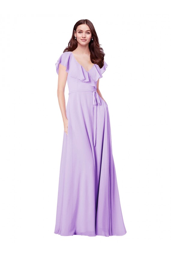 V-Back Lilac Soft Chiffon V-Neck Long Cap Sleeves Bridesmaid Dress / Formal Dress Norwich