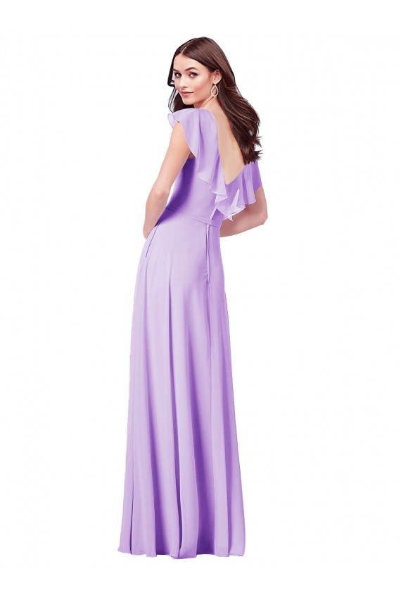 V-Back Lilac Soft Chiffon V-Neck Long Cap Sleeves Bridesmaid Dress / Formal Dress Norwich