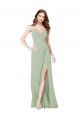 Smoke Green Soft Chiffon Spaghetti Straps Long Sleeveless Bridesmaid Dress Norwich
