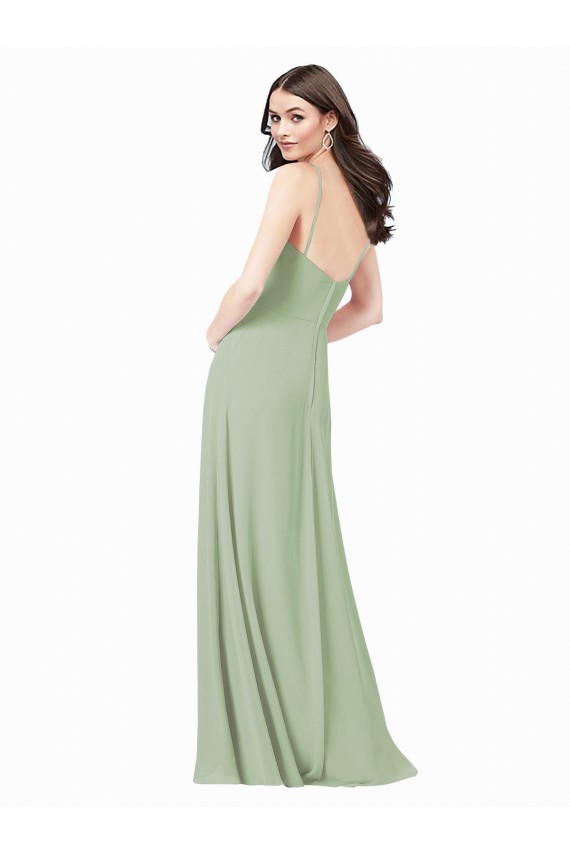 Smoke Green Soft Chiffon Spaghetti Straps Long Sleeveless Bridesmaid Dress Norwich