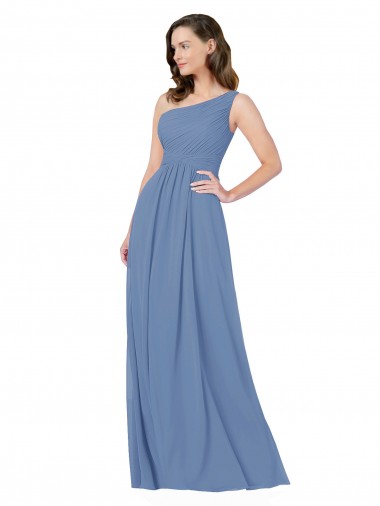 Windsor Blue Soft Chiffon One Shoulder Long Sleeveless Bridesmaid Dress Norwich