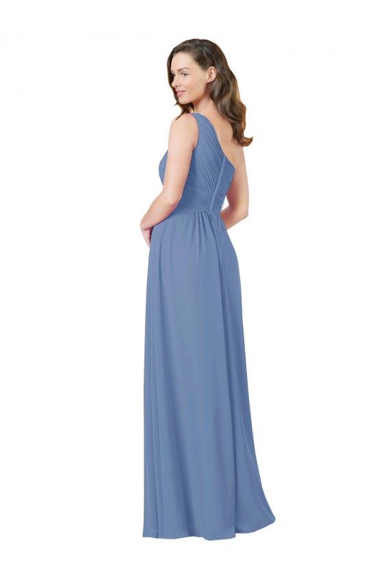 Windsor Blue Soft Chiffon One Shoulder Long Sleeveless Bridesmaid Dress Norwich