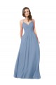 Open Back Dusty Blue Chiffon V-Neck Long Sleeveless Bridesmaid Dress / Evening Dress Norwich