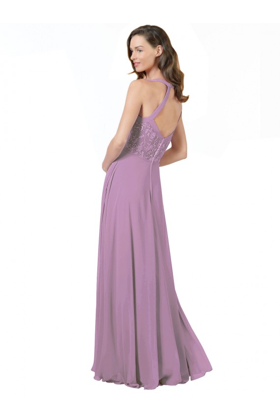 Dark Lavender Soft Chiffon & Lace Spaghetti Straps Long Sleeveless Bridesmaid Dress Norwich