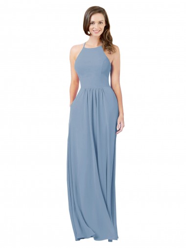 Keyhole Back Chiffon Halter Long Sleeveless Bridesmaid Gowns Norwich