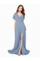 Soft Chiffon V-Neck Long Cap Sleeves Black Tie Prom Dress / Bridesmaid Dress Norwich