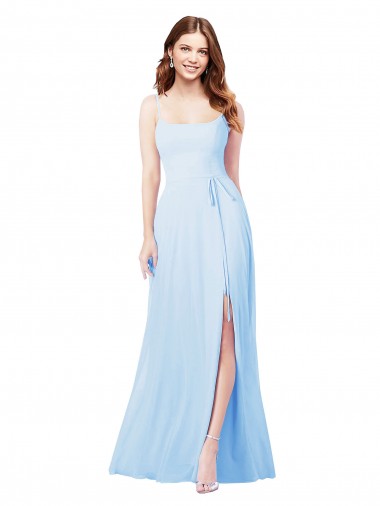 Light Sky Blue Soft Chiffon Spaghetti Straps Long Sleeveless Bridesmaid Dress Norwich