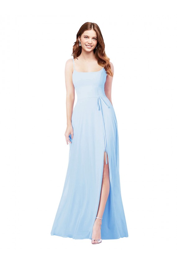 Light Sky Blue Soft Chiffon Spaghetti Straps Long Sleeveless Bridesmaid Dress Norwich
