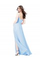 Light Sky Blue Soft Chiffon Spaghetti Straps Long Sleeveless Bridesmaid Dress Norwich