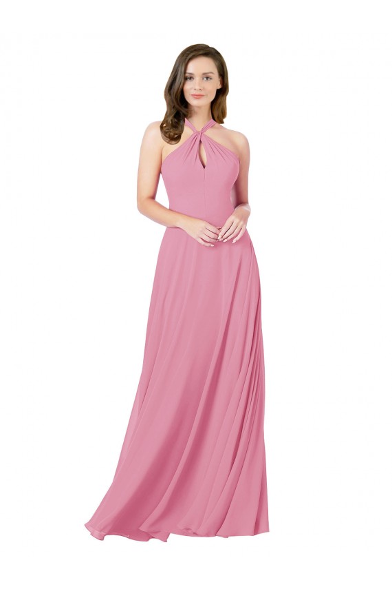 Keyhole Back Soft Chiffon Halter Neck Long Sleeveless Prom Dress / Bridesmaid Dress Norwich