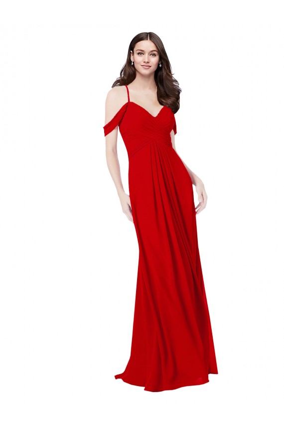 Open Back Dark Red Soft Chiffon V-Neck Long Sleeveless Bridesmaid Dress Norwich