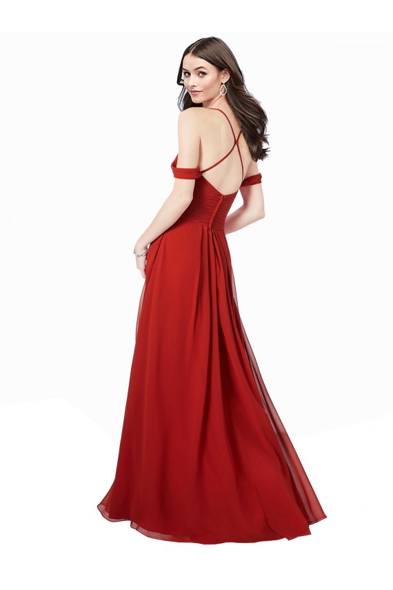 Open Back Dark Red Soft Chiffon V-Neck Long Sleeveless Bridesmaid Dress Norwich