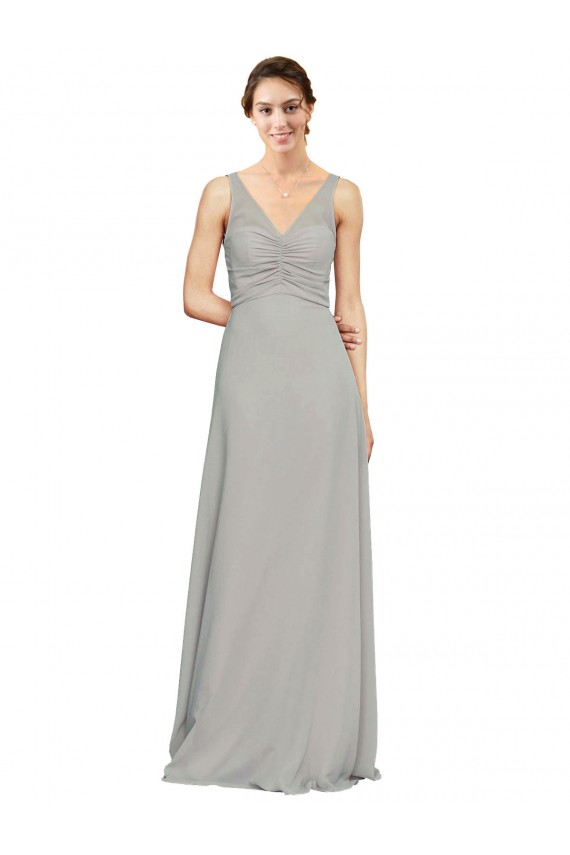 Silver Soft Chiffon V-Neck Long Sleeveless Bridesmaid Dress Norwich