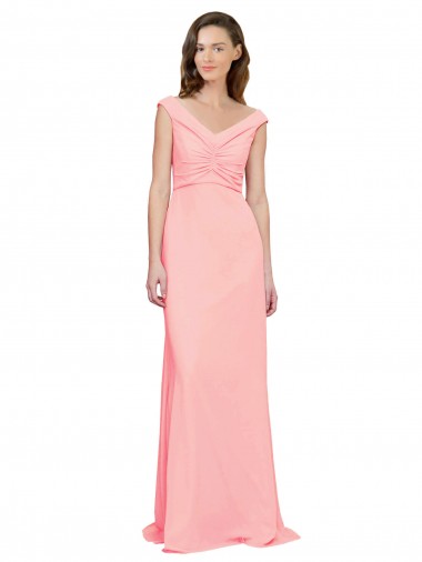Salmon Soft Chiffon V-Neck Long Sleeveless Bridesmaid Dress Norwich