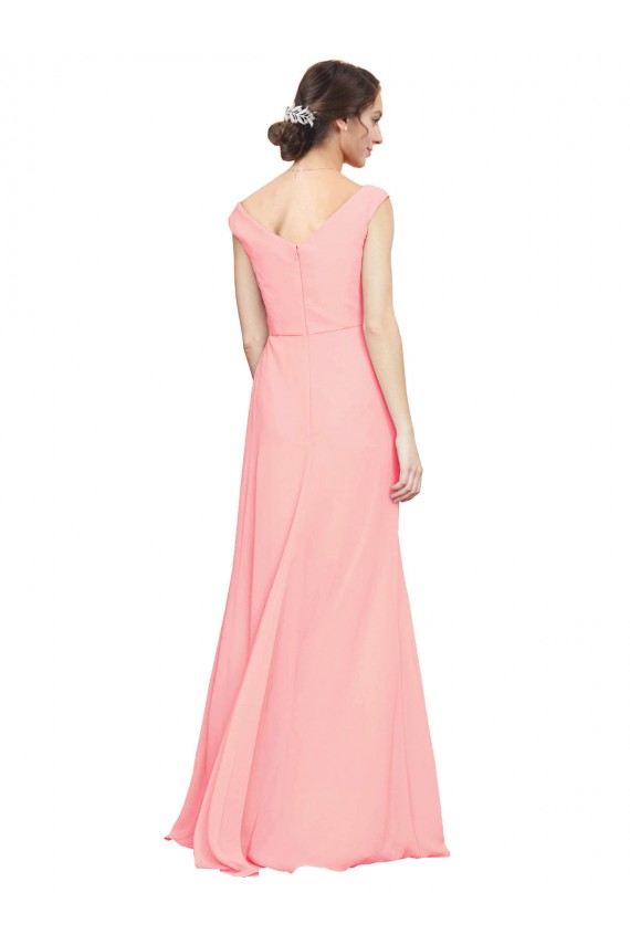 Salmon Soft Chiffon V-Neck Long Sleeveless Bridesmaid Dress Norwich