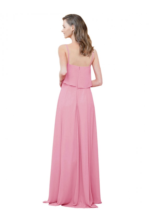 Skin Pink Soft Chiffon Spaghetti Straps Long Sleeveless Bridesmaid Dress Norwich