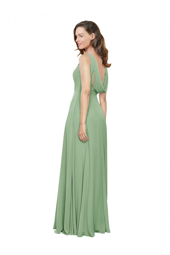Seagrass Soft Chiffon Square Neck Long Sleeveless Bridesmaid Dress Norwich