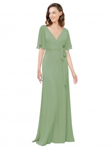 Soft Chiffon V-Neck Long Short Flutter Sleeves Bridesmaid Dress Norwich