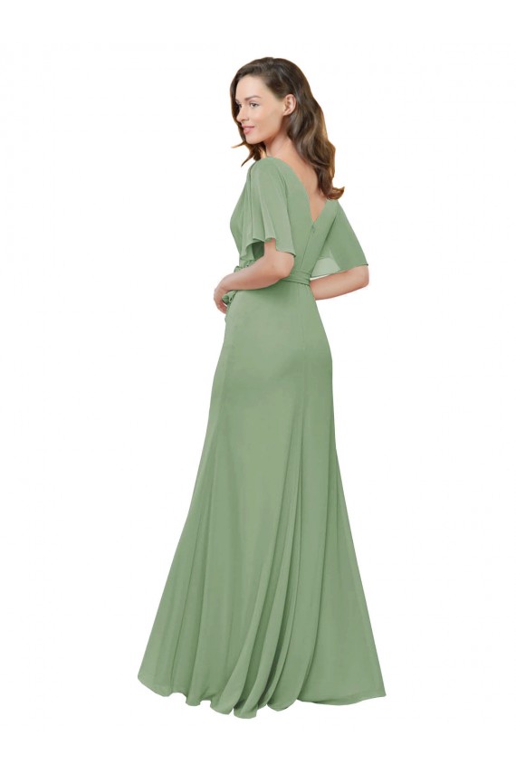 Soft Chiffon V-Neck Long Short Flutter Sleeves Bridesmaid Dress Norwich