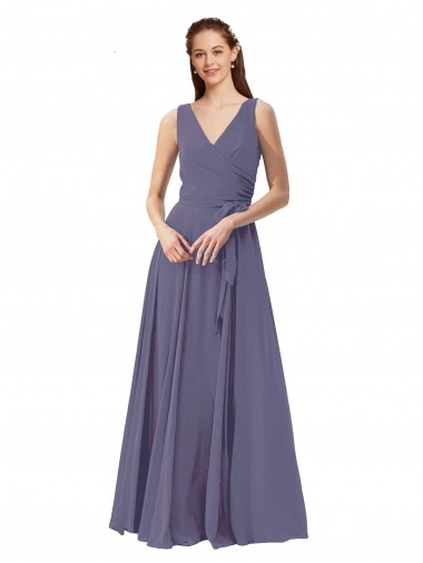 Silver Stone Soft Chiffon V-Neck Long Sleeveless Bridesmaid Dress Norwich