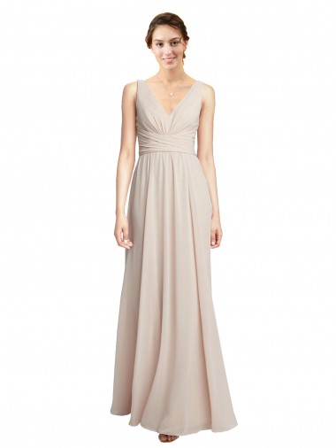 Cream Pink Soft Chiffon V-Neck Long Sleeveless Formal Dress / Bridesmaid Dress Norwich