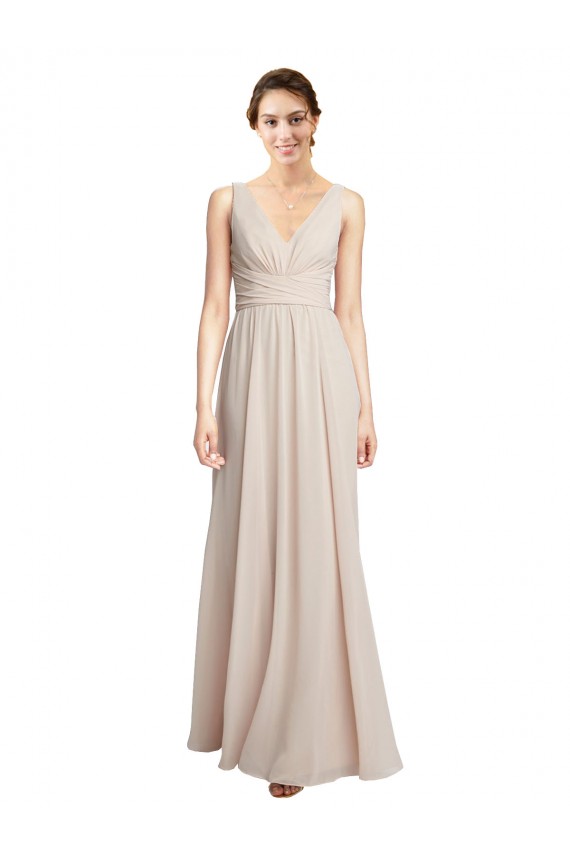 Cream Pink Soft Chiffon V-Neck Long Sleeveless Formal Dress / Bridesmaid Dress Norwich