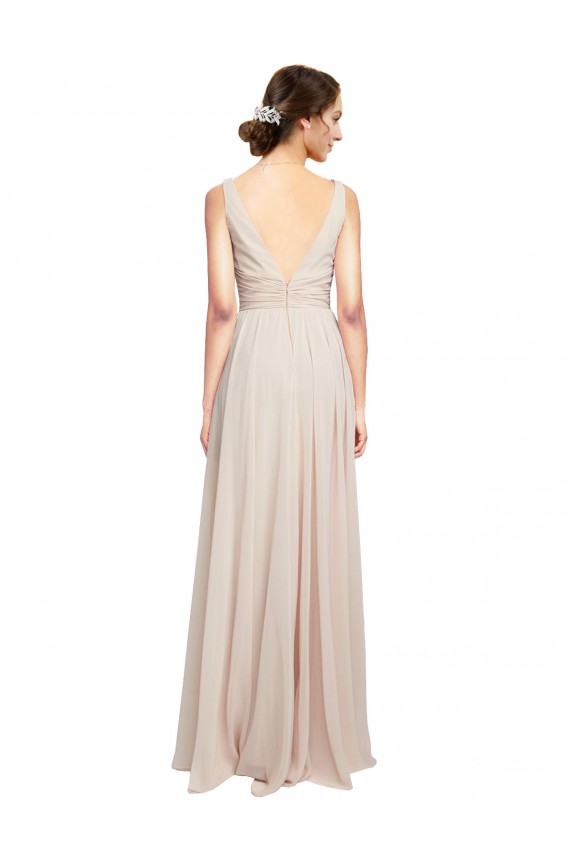 Cream Pink Soft Chiffon V-Neck Long Sleeveless Formal Dress / Bridesmaid Dress Norwich