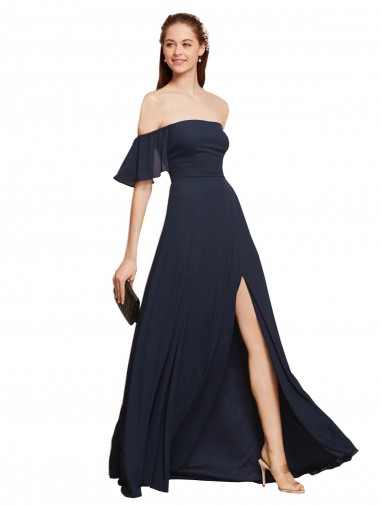 A-Line Soft Chiffon Off the Shoulder Long Sleeveless Prom Dress / Bridesmaid Dress Norwich