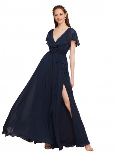 V-Back Chiffon V-Neck Long Cap Sleeves Evening Gowns / Bridesmaid Dresses Norwich