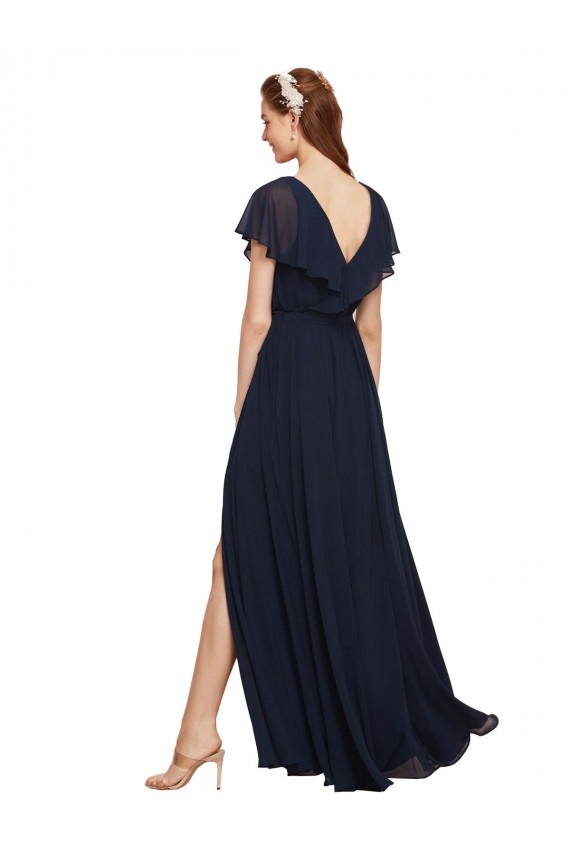 V-Back Chiffon V-Neck Long Cap Sleeves Evening Gowns / Bridesmaid Dresses Norwich
