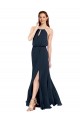 Open Back Dark Navy Chiffon Halter Neck Long Sleeveless Bridesmaid Dress / Evening Dress Norwich