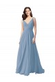 Dusty Blue Chiffon V-Neck Long Sleeveless Wedding Party Dress Norwich