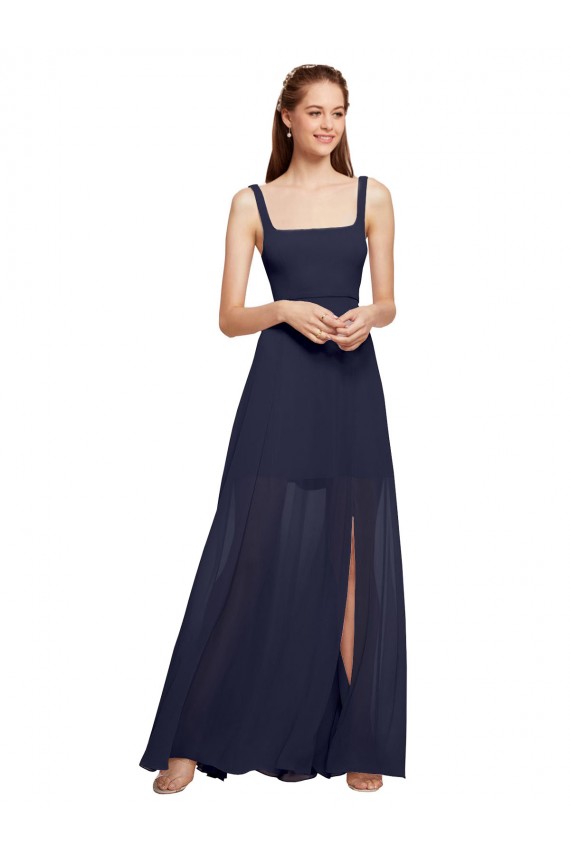 Dark Navy Chiffon Spaghetti Straps Long Sleeveless Bridesmaid Dress / Evening Dress Norwich